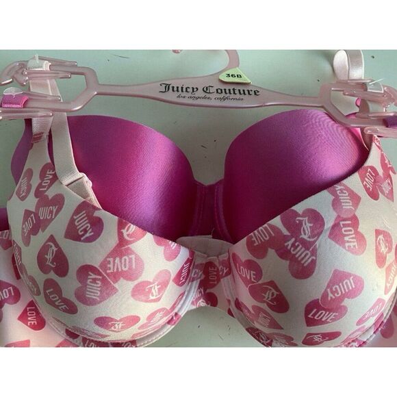 2 Pack Juicy Couture Bra Sz 36B SEXY Push Up JC7888 Hearts Valentines Pink NEW - Picture 6 of 10